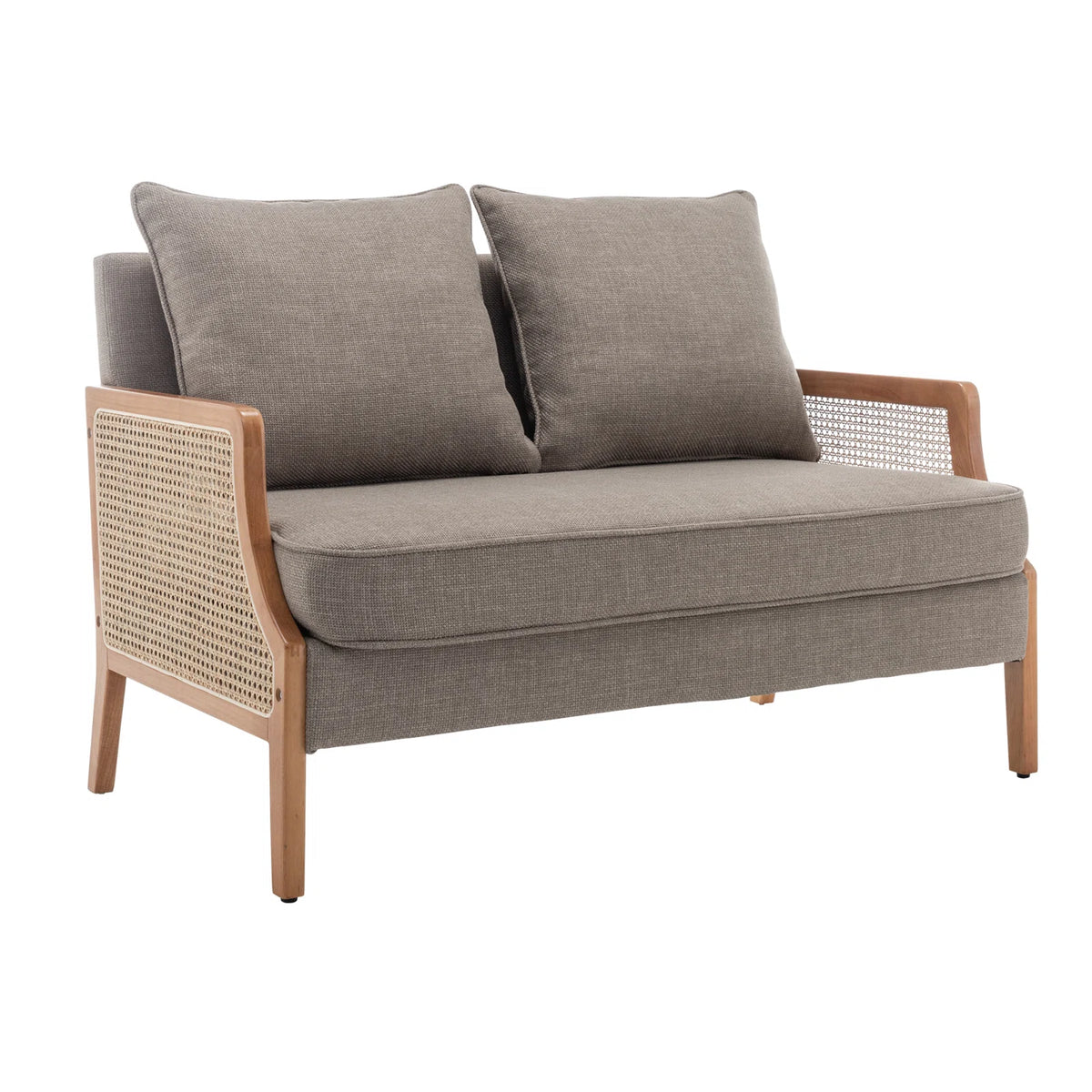 ADOUER WOOD Upholstered 2 Seater Loveseat Premium Cane Sofa