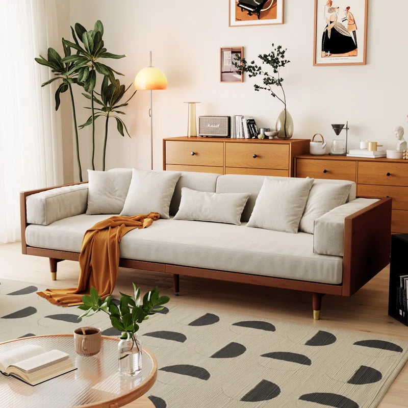 ADOUER WOOD Modern Sheesham Wood 3 Seater Sofa for Home And Office, Light Walnut