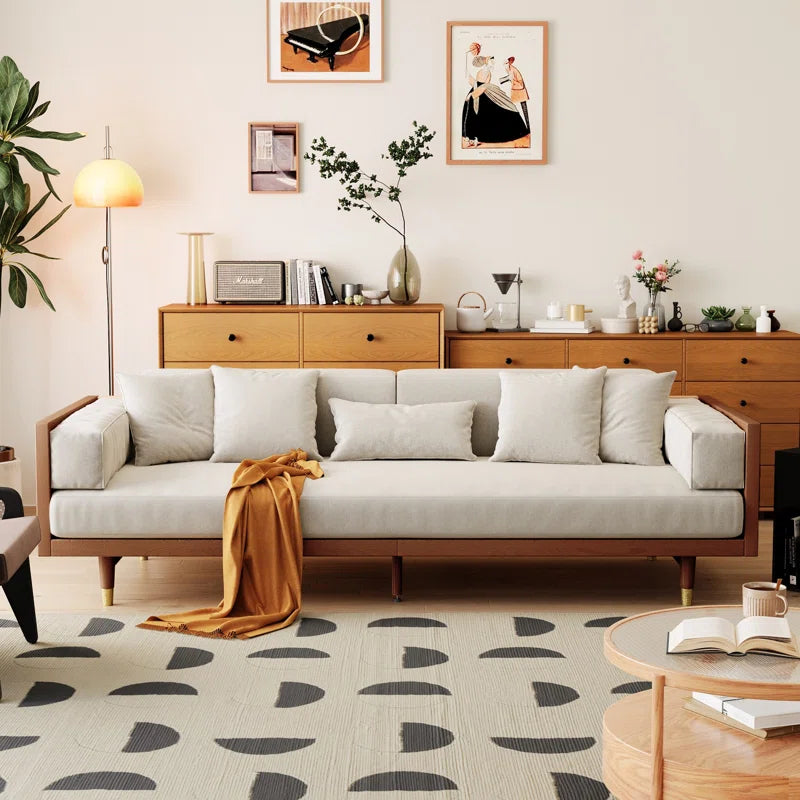 ADOUER WOOD Modern Sheesham Wood 3 Seater Sofa for Home And Office, Light Walnut