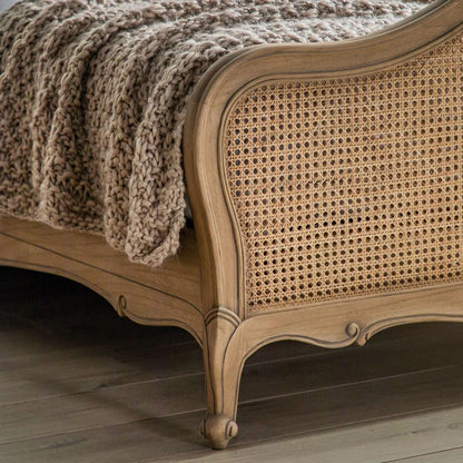 Adouer Wood Hand Carved Natural French Vintage Rattan Bed