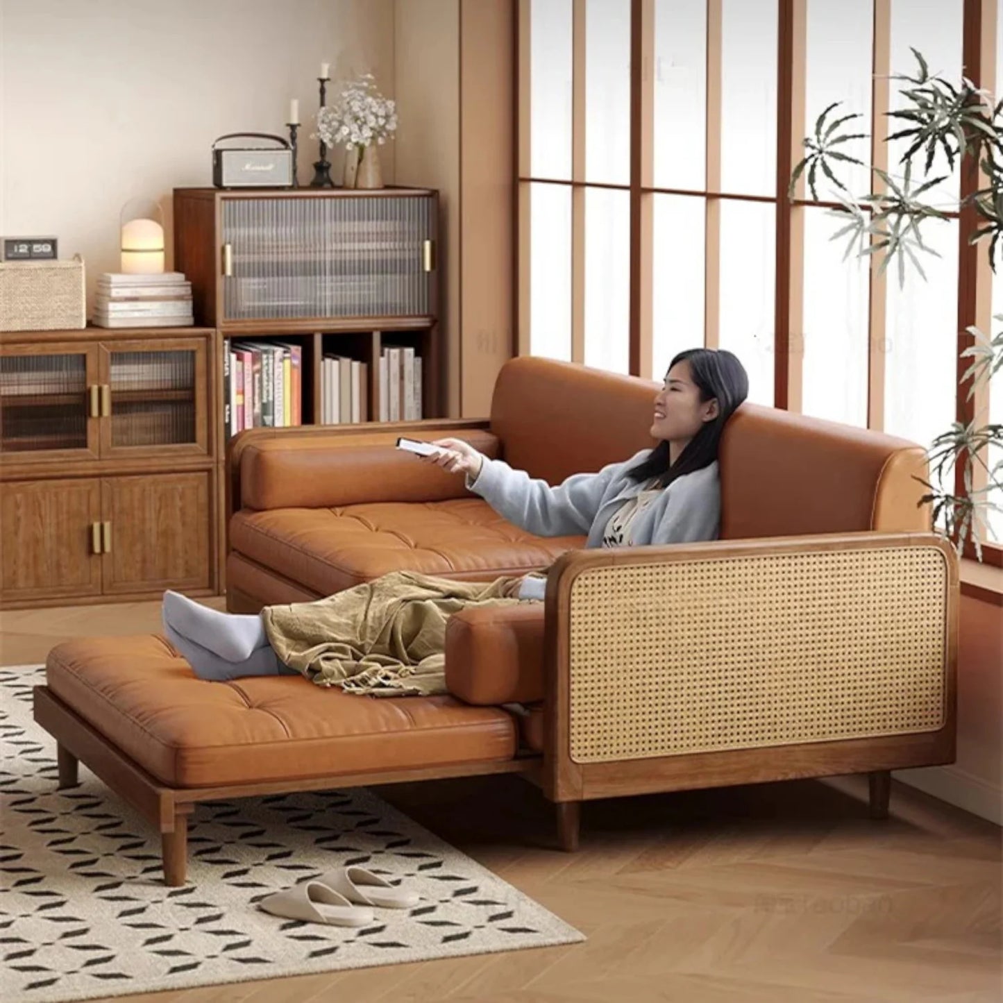 ADOUER WOOD Solid Wood Sofa Cum Bed with Trundle