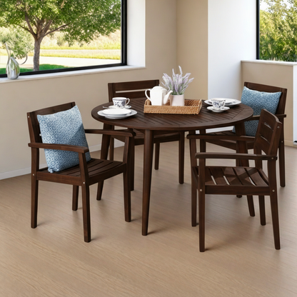 ADOUER WOOD Round Slatted Wooden Patio Table with 4 Matching Armchairs