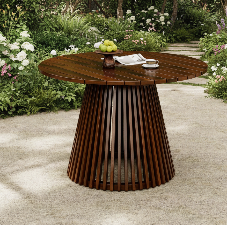 ADOUER WOOD Solid Wood Slatted Pedestal Outdoor Dining Table