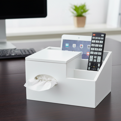 ADOUER WOOD Solid Wood Tissue Box Cover & Desk Organizer - Multi-Functional Remote Control Holder and Media Caddy