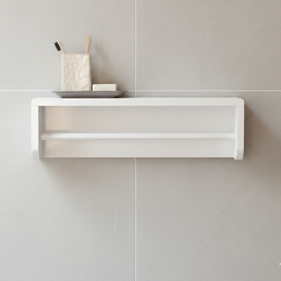 Solid Acacia Wood Floating Bathroom Shelf with Integrated Towel Holder (Set Of 2 Pcs)