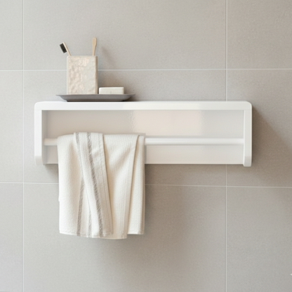 Solid Acacia Wood Floating Bathroom Shelf with Integrated Towel Holder (Set Of 2 Pcs)