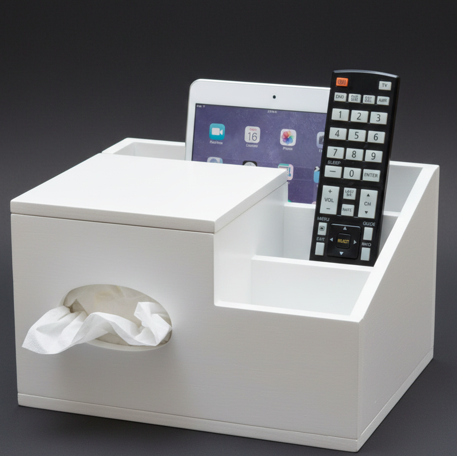 ADOUER WOOD Solid Wood Tissue Box Cover & Desk Organizer - Multi-Functional Remote Control Holder and Media Caddy