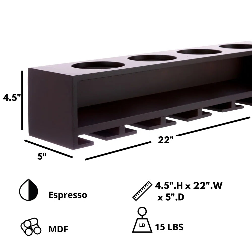 Adouer Wood "Wall-Mounted Wooden Wine Rack with Glass Holder - Holds 6 Glasses and 4 Bottles"