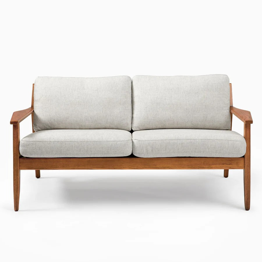 Adouer Wood Solid Wood 3 Seater Sofa in Natural Finish with Plush Cotton Comfort
