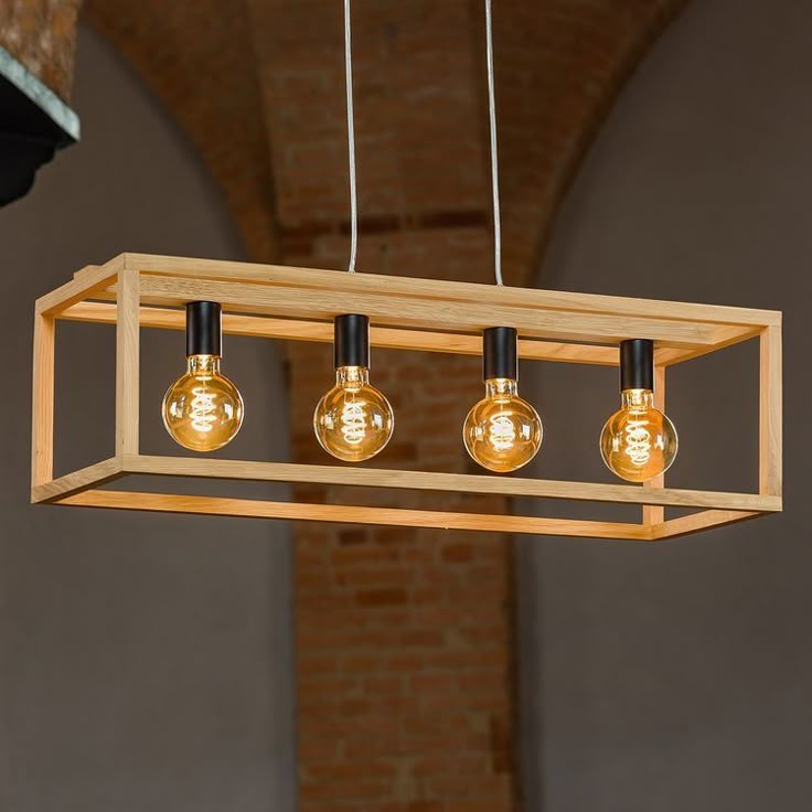 ADOUER WOOD Solid Wood Rectangular Pendant Light with 4 Edison Bulbs