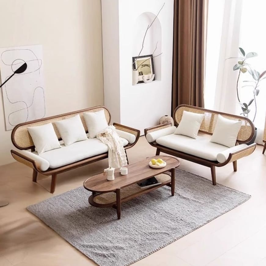 Timeless Comfort: Adouer Wood Sheesham & Cotton Linen 3 Seater Sofa