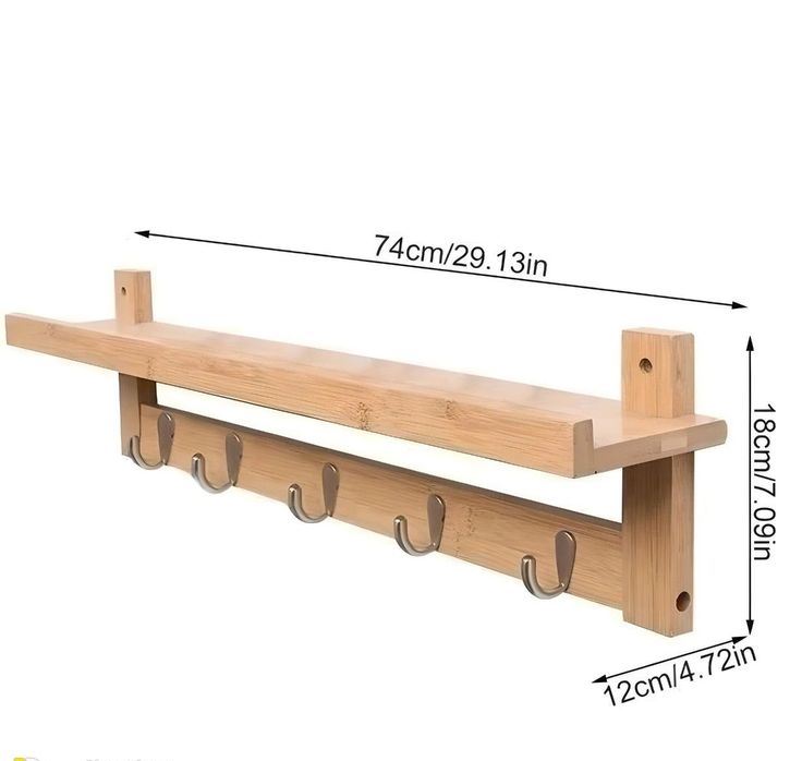 ADOUER WOOD Solid Wood  Wall-Mounted Towel Rack with Floating Display Shelf