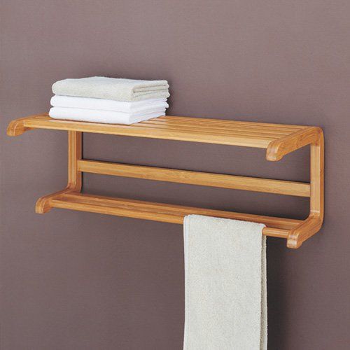 ADOUER WOOD 2-Tier Solid Wood Wall-Mounted Towel Rack with Floating Storage Shelf