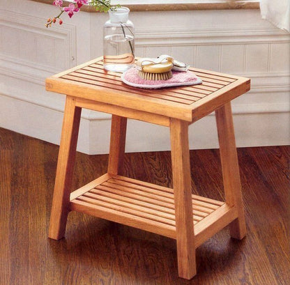 ADOUER WOOD Solid Wood Shower Bench with Storage Shelf – Waterproof Spa Bath Stool for Inside Shower, Bathroom Organizer & Side Table