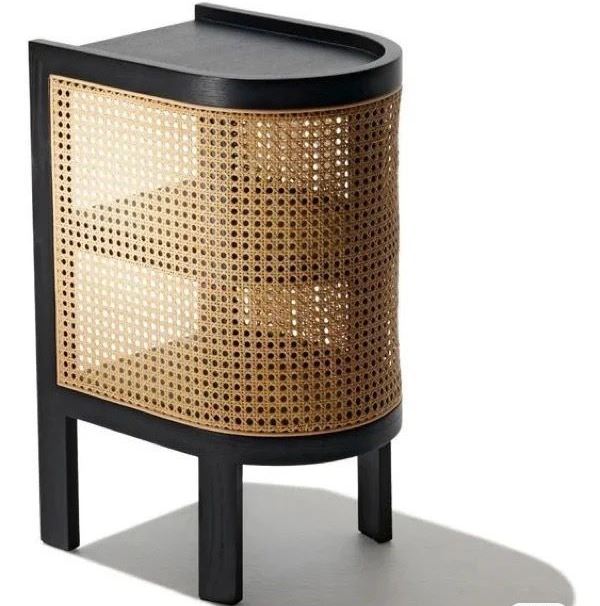 ADOUER WOOD Modern Curved Bedside Table with Natural Cane Webbing & Solid Wood Frame
