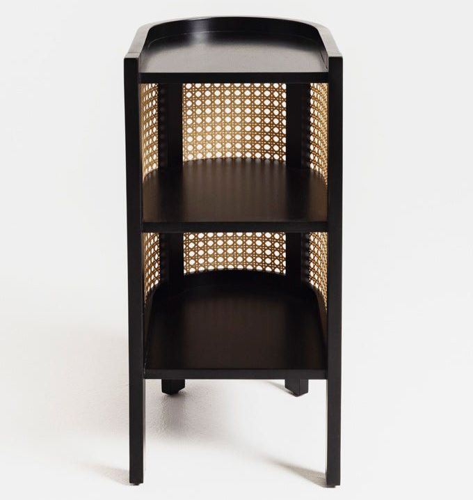 ADOUER WOOD Modern Curved Bedside Table with Natural Cane Webbing & Solid Wood Frame