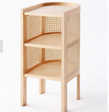ADOUER WOOD Modern Curved Bedside Table with Natural Cane Webbing & Solid Wood Frame
