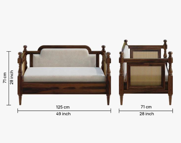 ADOUER WOOD Solid Wood 2-Seater Sofa with Hand-Woven Cane Details – Vintage Finish