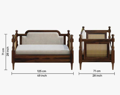 ADOUER WOOD Solid Wood 2-Seater Sofa with Hand-Woven Cane Details – Vintage Finish