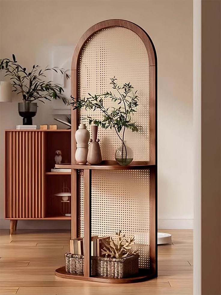 ADOUER WOOD Arched Cane Room Divider & Console Table