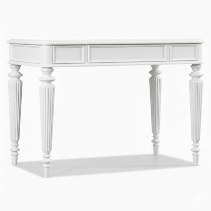 White console table with decorative legs on a white background