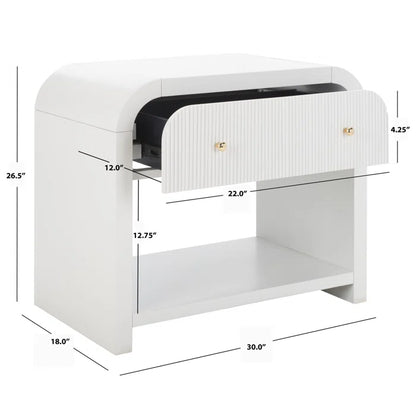 White side table with dimensions labeled on a white background