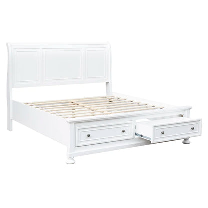 ADOUER WOOD Solid Sheesham Wood Classic Bed With Footboard Storage Drawer–White Finish