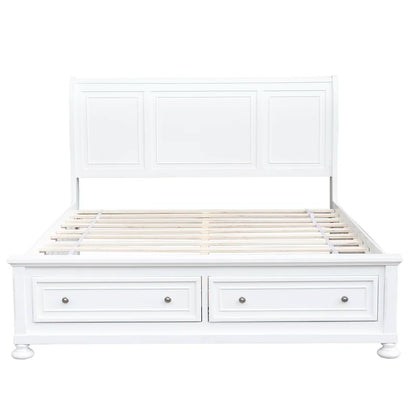 ADOUER WOOD Solid Sheesham Wood Classic Bed With Footboard Storage Drawer–White Finish