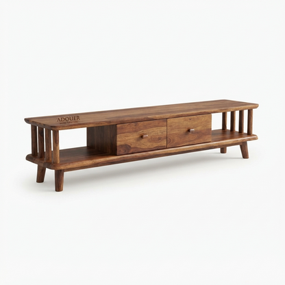 Adouer Wood Furniture Modern Sheesham Wood TV Unit with Storage & Wooden Handles