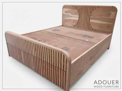 Adouer Wood Modern Fluted Wooden Bed Frame Queen Size , Half Wheels Storage and Half Hydraulic Storage