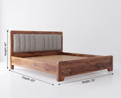 ADOUER WOOD Modern Wooden Bed Frame with Gray Fabric Tufted Headboard & Wood Slats