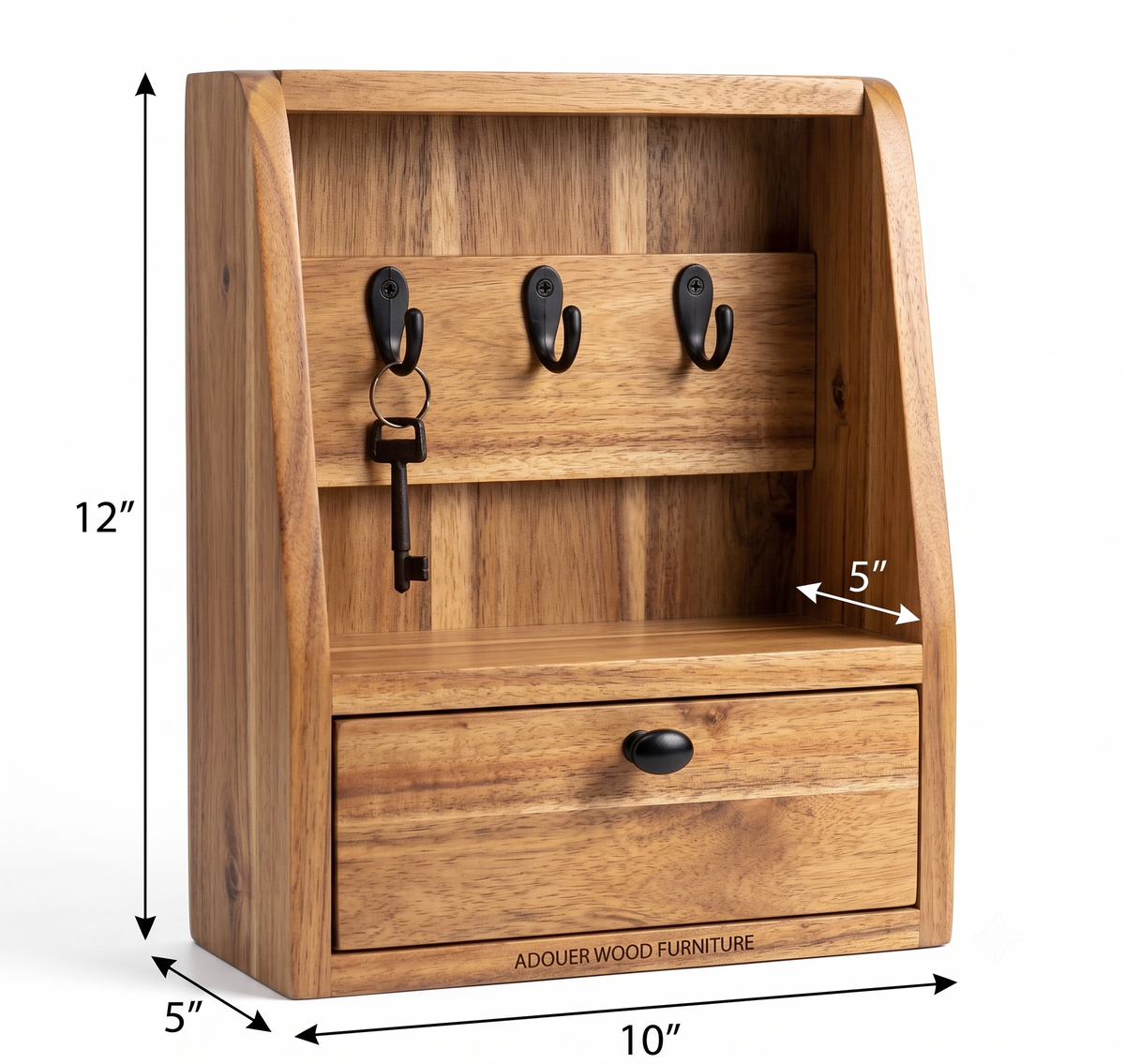 ADOUER WOOD Wooden Key Holder for Wall with Storage Drawer & Small Shelf
