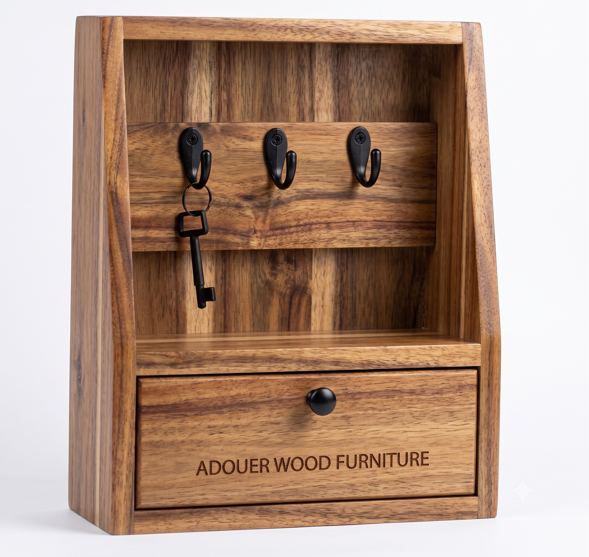 ADOUER WOOD Wooden Key Holder for Wall with Storage Drawer & Small Shelf