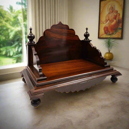 ADOUER WOOD Solid Sheesham Wood Designer Pooja Chowki (Walnut)