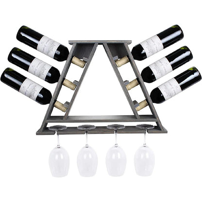 Adouer Wood "Solid Sheesham Wood Pyramid Wine Rack and Glass Holder for 6 Bottles and 4 Glasses"