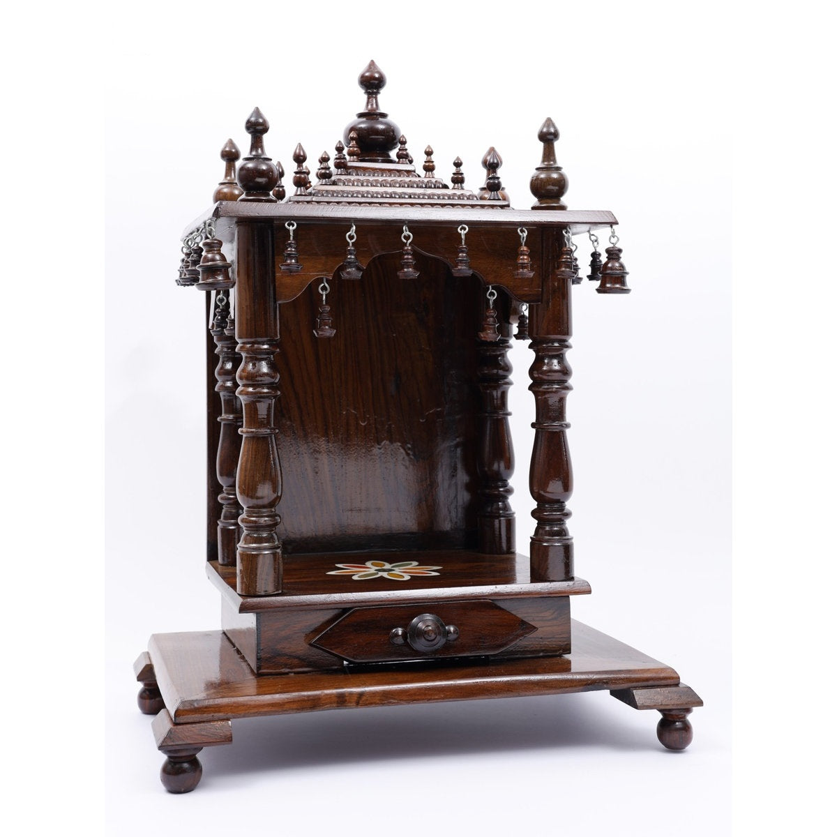 Wooden temple structure on a white background