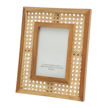 Woven wooden photo frame on a white background