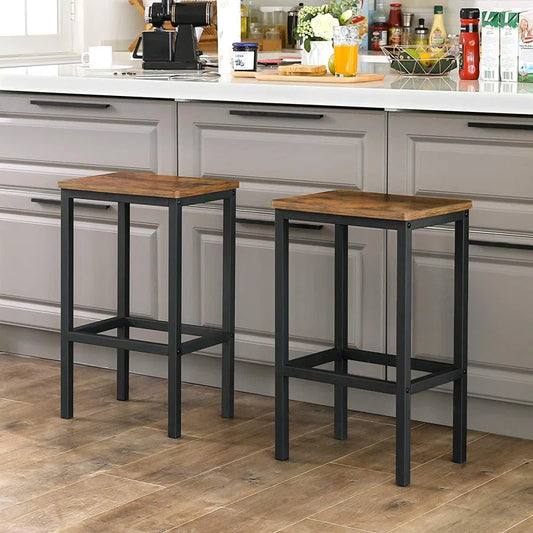 Adouer Wood "Industrial Solid Sheesham Wood Rustic Brown and Black Bar Stools - Set of 2"
