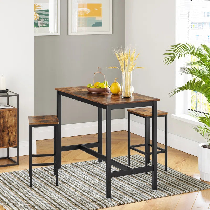 Adouer Wood "Industrial Solid Sheesham Wood Rustic Brown and Black Bar Stools - Set of 2"