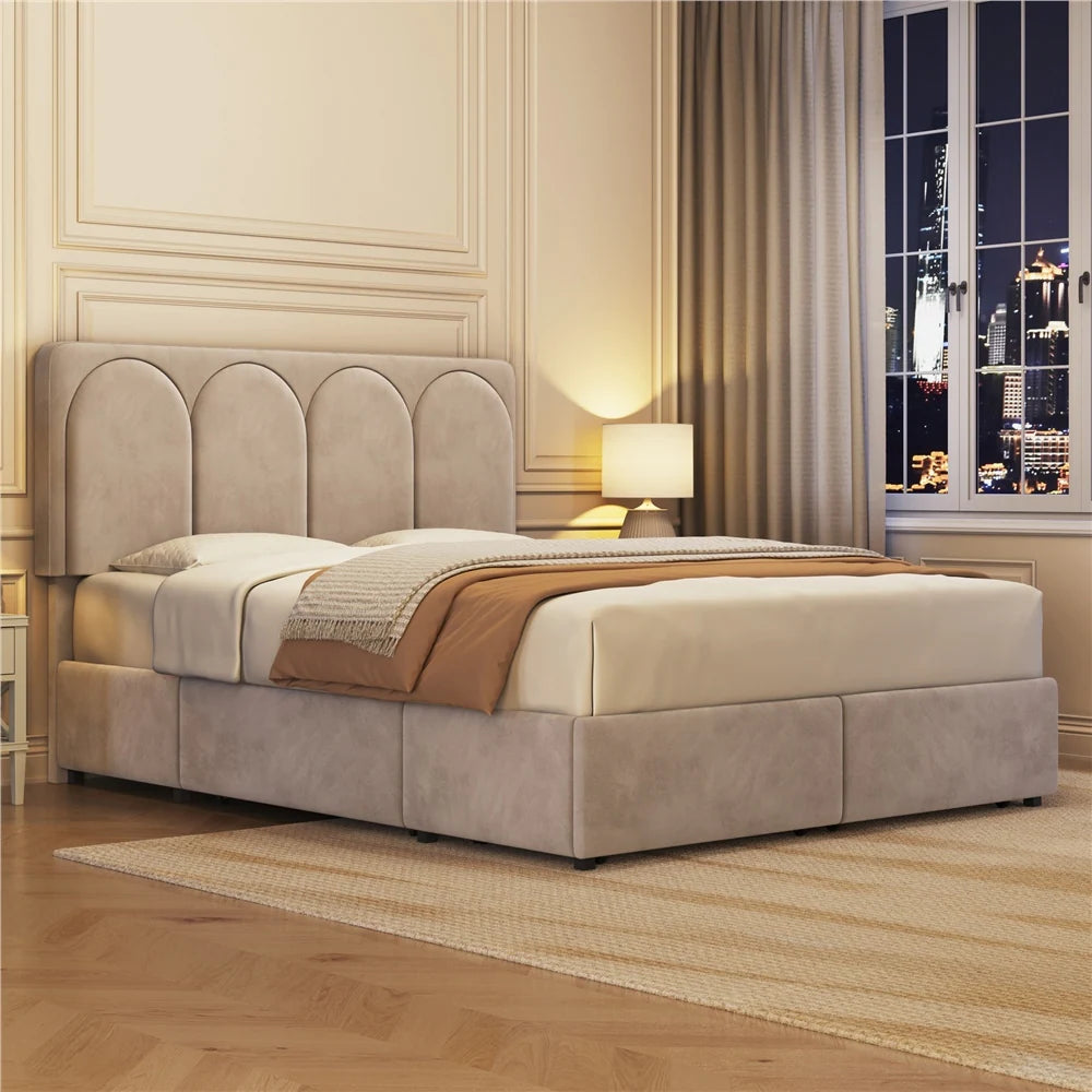 ADOUER WOOD Nice Design Solid Frame Upholstered Box Storage Bed For Bedroom