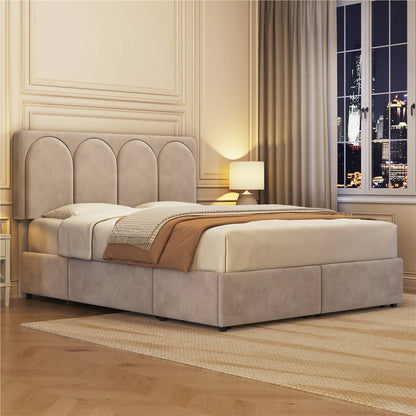 ADOUER WOOD Nice Design Solid Frame Upholstered Box Storage Bed For Bedroom