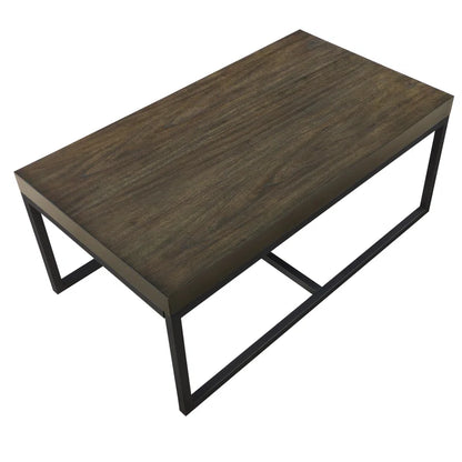 ADOUER WOOD Solid Sheesham Wood Rectangle Top And Metal Frame Coffee Table With 2 Setting Stool