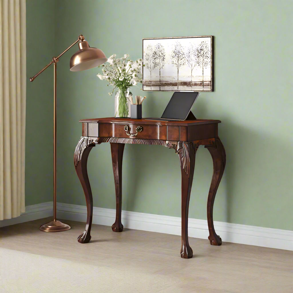 Adouer Wood Sheesham Wood "Yuliya Traditional Solid Wood Writing Desk with Ornate Carved Legs"