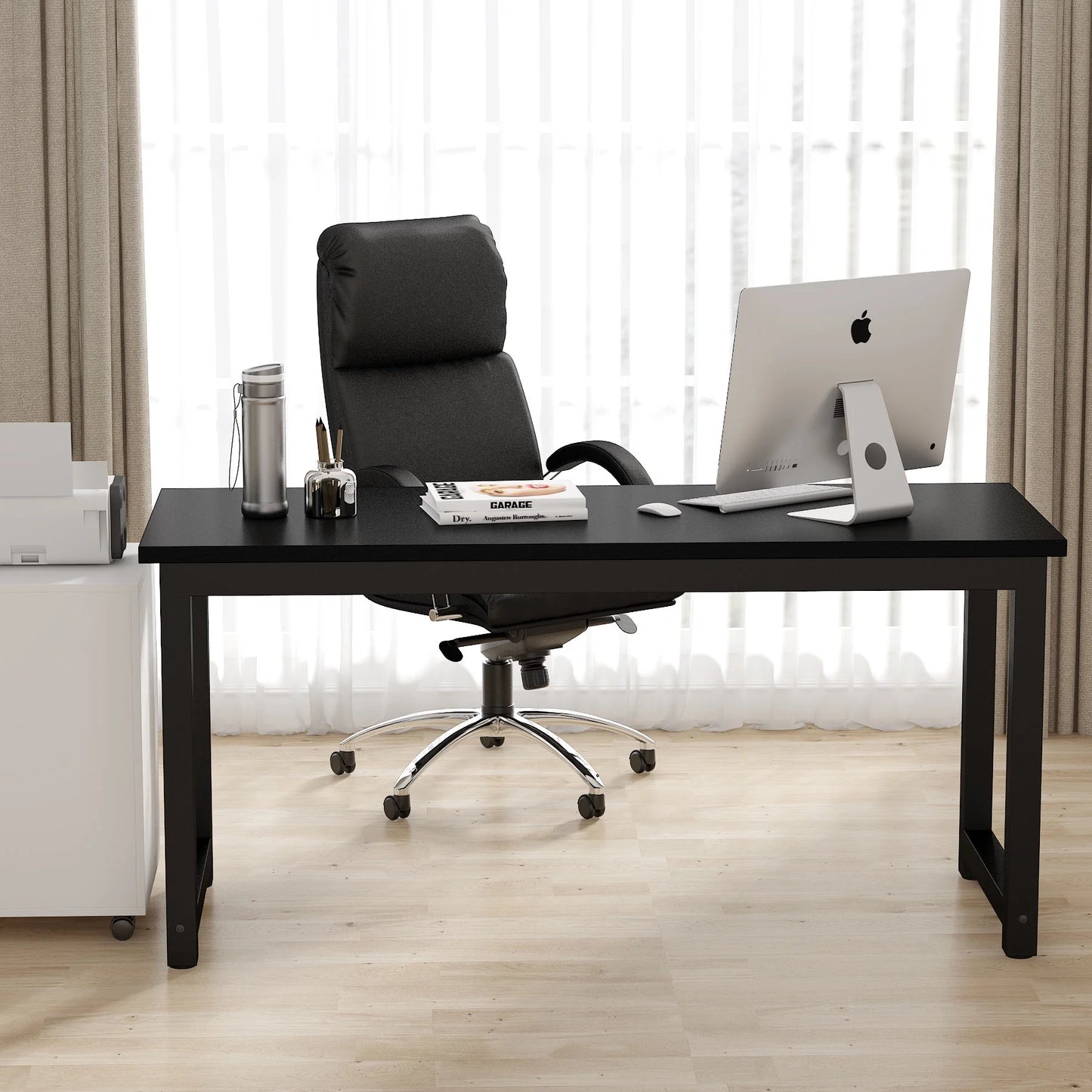 Great Choice Solid Wood Black Top & White Frame/Leg Study and Computer Table for Home & Office