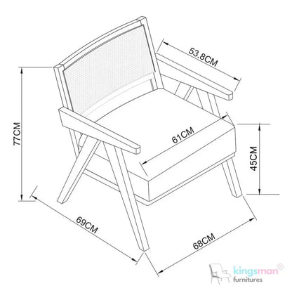 ADOUER WOOD Acacia Wood Rattan Handle Luxury Arm Chair - Natural