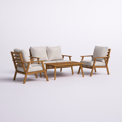 ADOUER WOOD 4-Piece Outdoor Patio Furniture Set – Solid Acacia Wood Seating Group with Plush Cushions
