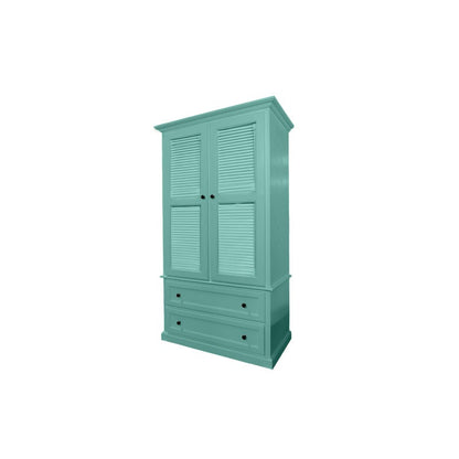 ADOUER WOOD Solid Wood 2-Door Wardrobe – Louvered Shutter Door Armoire with 2 Deep Storage Drawers – Breathable Design Almirah