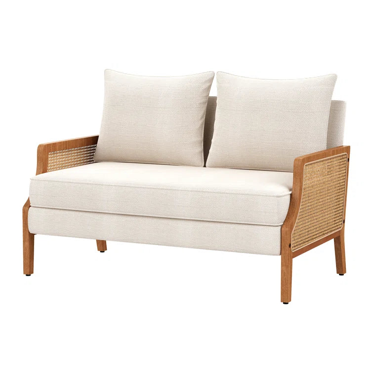 ADOUER WOOD Upholstered 2 Seater Loveseat Premium Cane Sofa