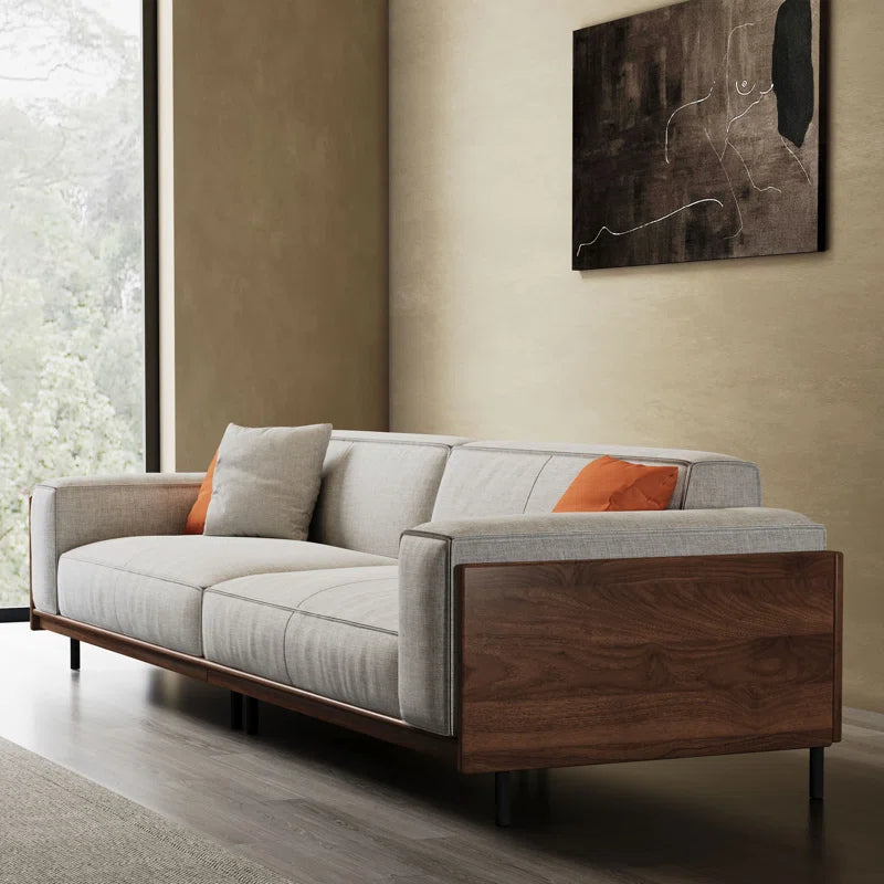 Adouer Wood 102'' Square Arms Compliant Solid Wood Frame Cotton Fabric 4 Seater Sofa