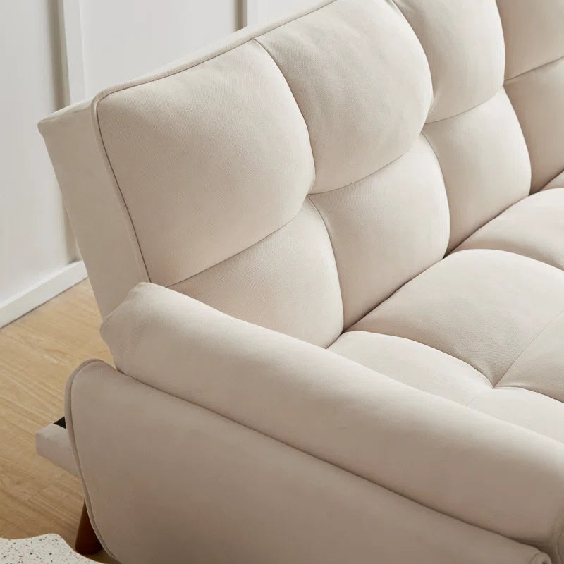 ADOUER WOOD Modern Beige Tufted 3-Seater Sofa with Wooden Legs